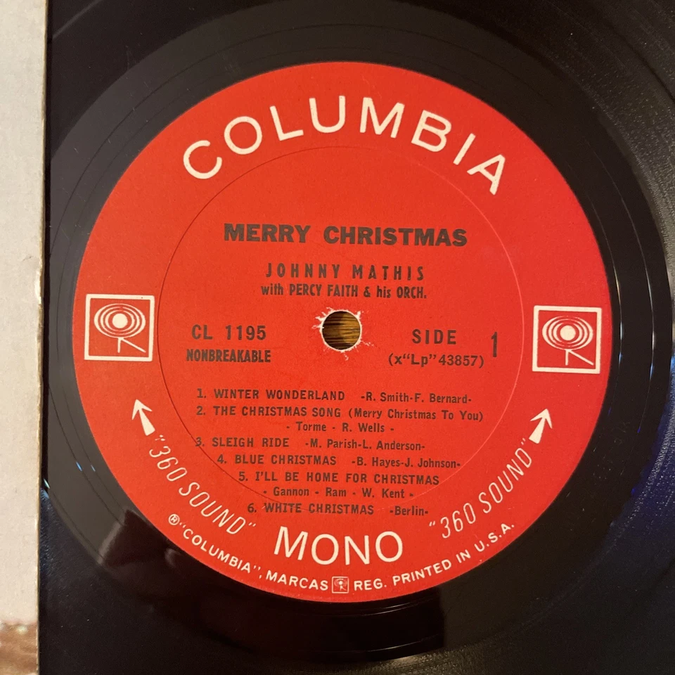 Johnny Mathis Merry Christmas LP Columbia 60s 2 Eye Mono VG!!! - Image 3 of 4