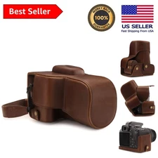 Elegant Dark Brown Leather Camera Case for Canon EOS Rebel T7 - Quick Access