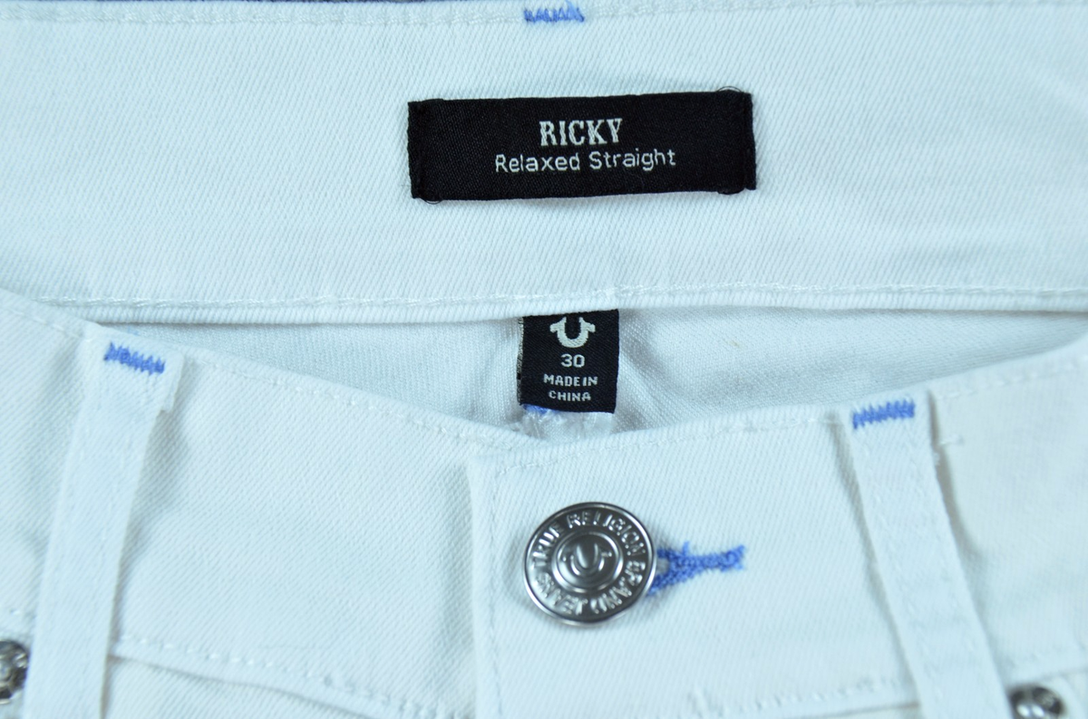 True Religion Shorts Men's 30 Ricky Flap Optic White Denim Relaxed