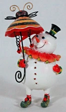 RARE VINTAGE WHIMSICAL SNOWMAN HOLDING AN UMBRELLA 4.5" TALL ORNAMENT NEW NO BOX