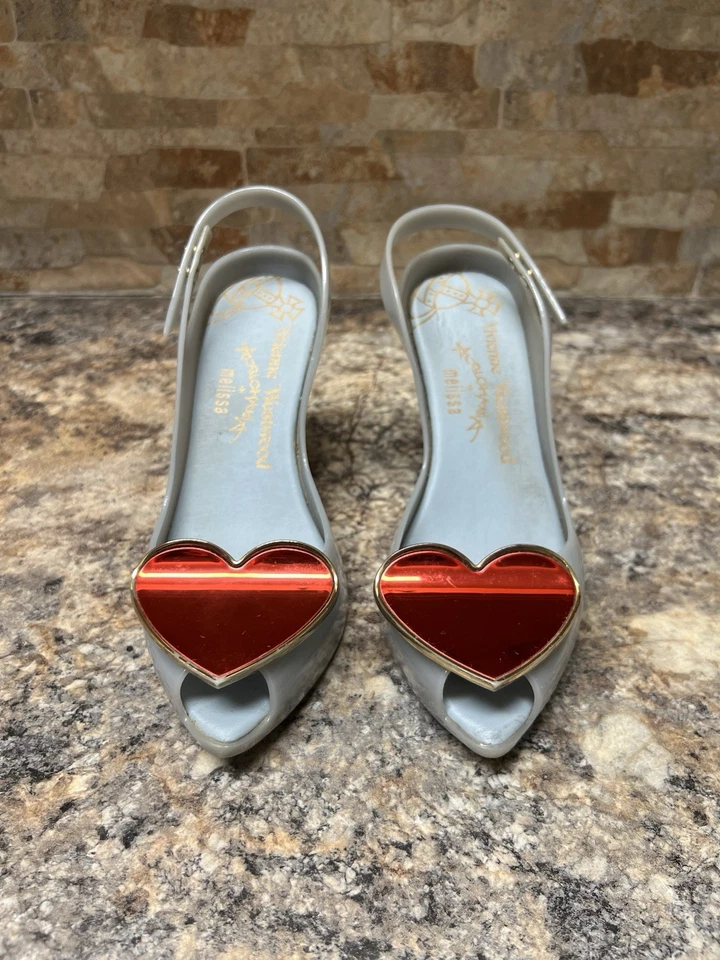 Vivienne Westwood X Melissa Anglomania Heart Accent Peep Toe Pump Heels US 10 - Image 2 of 4