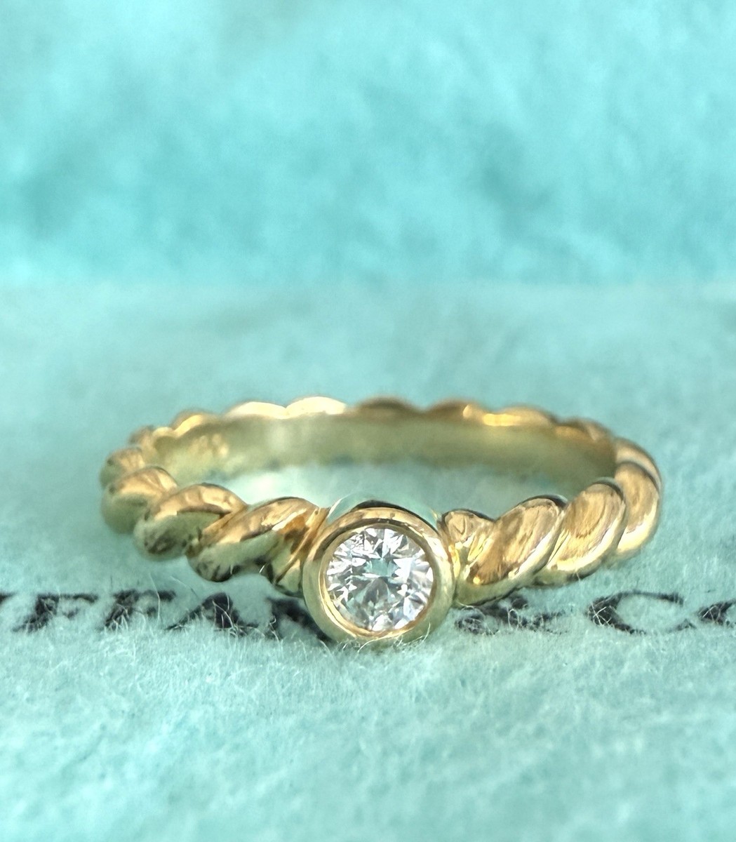 Tiffany Co 18k Yellow Gold Twisted Ribbed basket weave Diamond