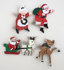 Wood Christmas Up the Ladder Santa, Mrs Claus, Rudolph & Santa In Sleigh 90s VTG