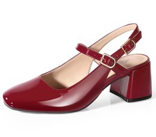 Mary Jane Chunky Low Heels Dress Shoes for Women Slingback Square Closed Toe ...