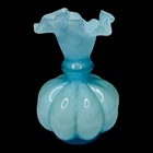 Vintage Fenton Blue Cased Melon Vase Ruffle 4 3/4 in ~  4.75"