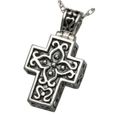 Cross Antique Ash Holder Cremation Urn Pendant Necklace Jewelry Sterling Silver