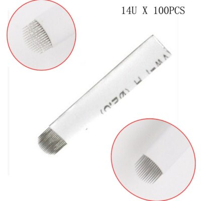 Permanent Makeup Microblading Eyebrow Tattoo Curved Blade 14 Pin U Shape Needles