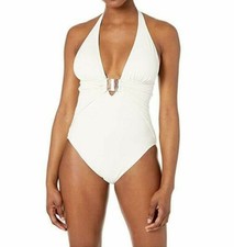 Vince Camuto Hardware Plunge Halter One-Piece Sand Women  s Size 10 L72025
