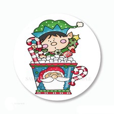 Whimsical Elf w/Candy Cane Cocoa Scrapbook Stickers Favors Labels Envelope Seals