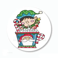 Whimsical Elf w/Candy Cane Cocoa Scrapbook Stickers Favors Labels Envelope Seals