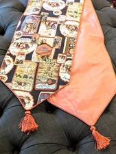 Wine Theme Tapestry Table Runner Tassel Ends Braided Edge Cordial Elderberry 73"