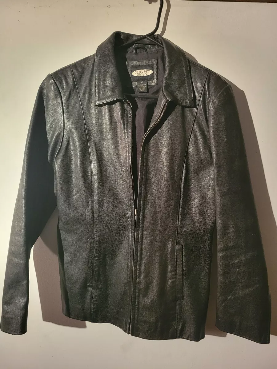 Women's Leather Jacket - Old Navy - Black - Size L - Excellent!