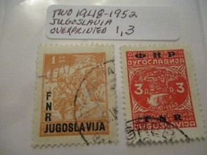 Two 1948-1952 Jugoslavia Postage Stamps -Overprinted - 1, 3 Denomination