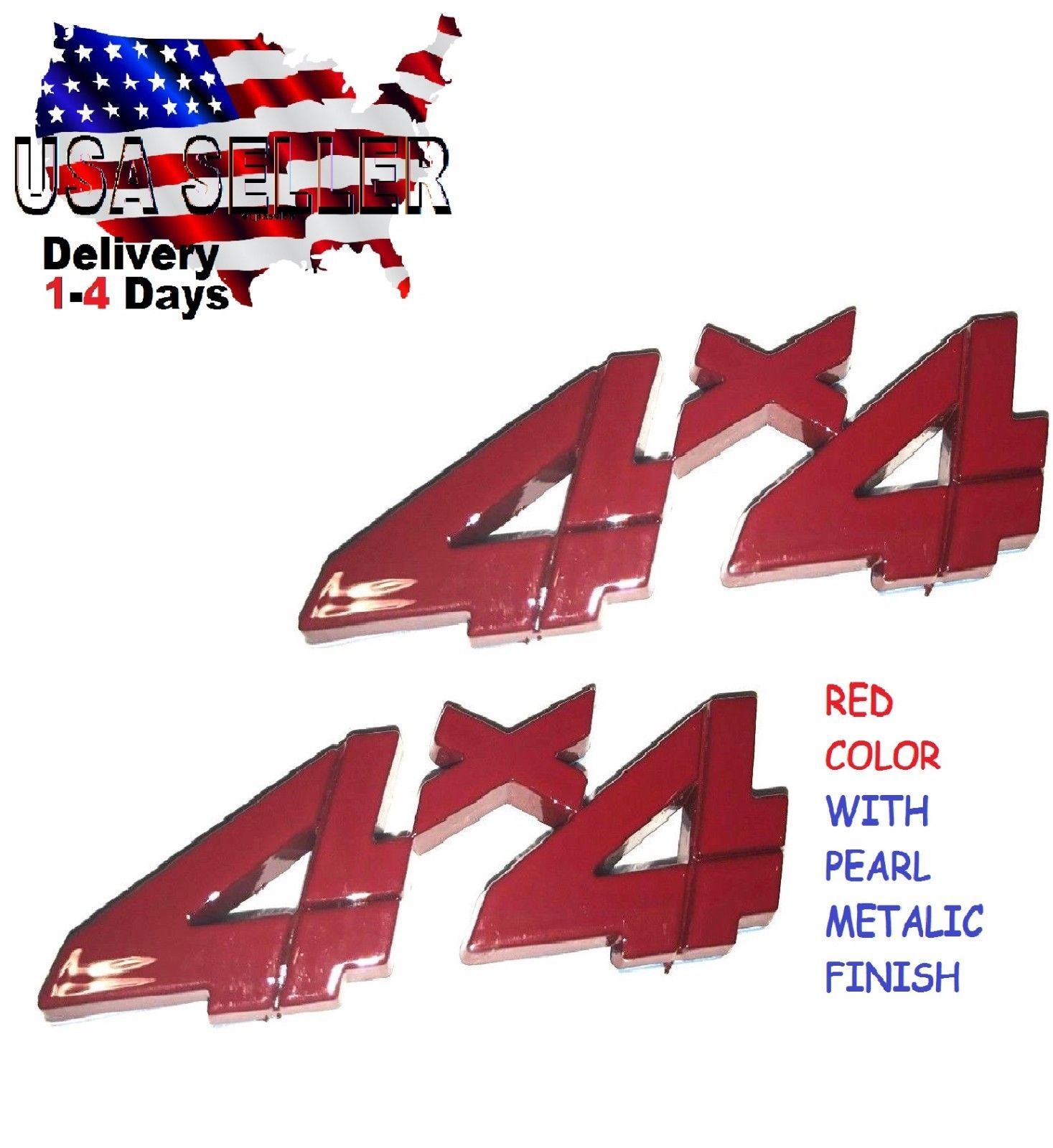 X2 Pieces RED 4 X 4 EMBLEM CRANE CARRIER FIRE TRUCK badge Trunk 3D FIT ALL CARS