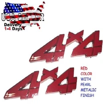 X2 Pieces RED 4 X 4 EMBLEM CRANE CARRIER FIRE TRUCK badge Trunk 3D FIT ALL CARS
