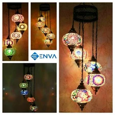 Turkish Moroccan Glass Mosaic Hanging Ceiling Pendant Lamp Light 5 Large Globe