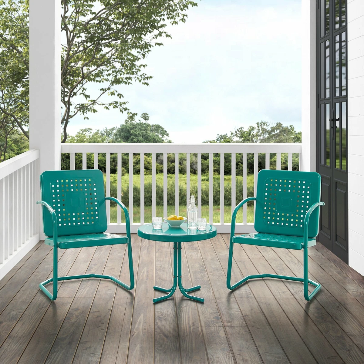 3 Piece Turquoise Metal Patio Chair Bistro Set Home Outdoor Furniture Garden