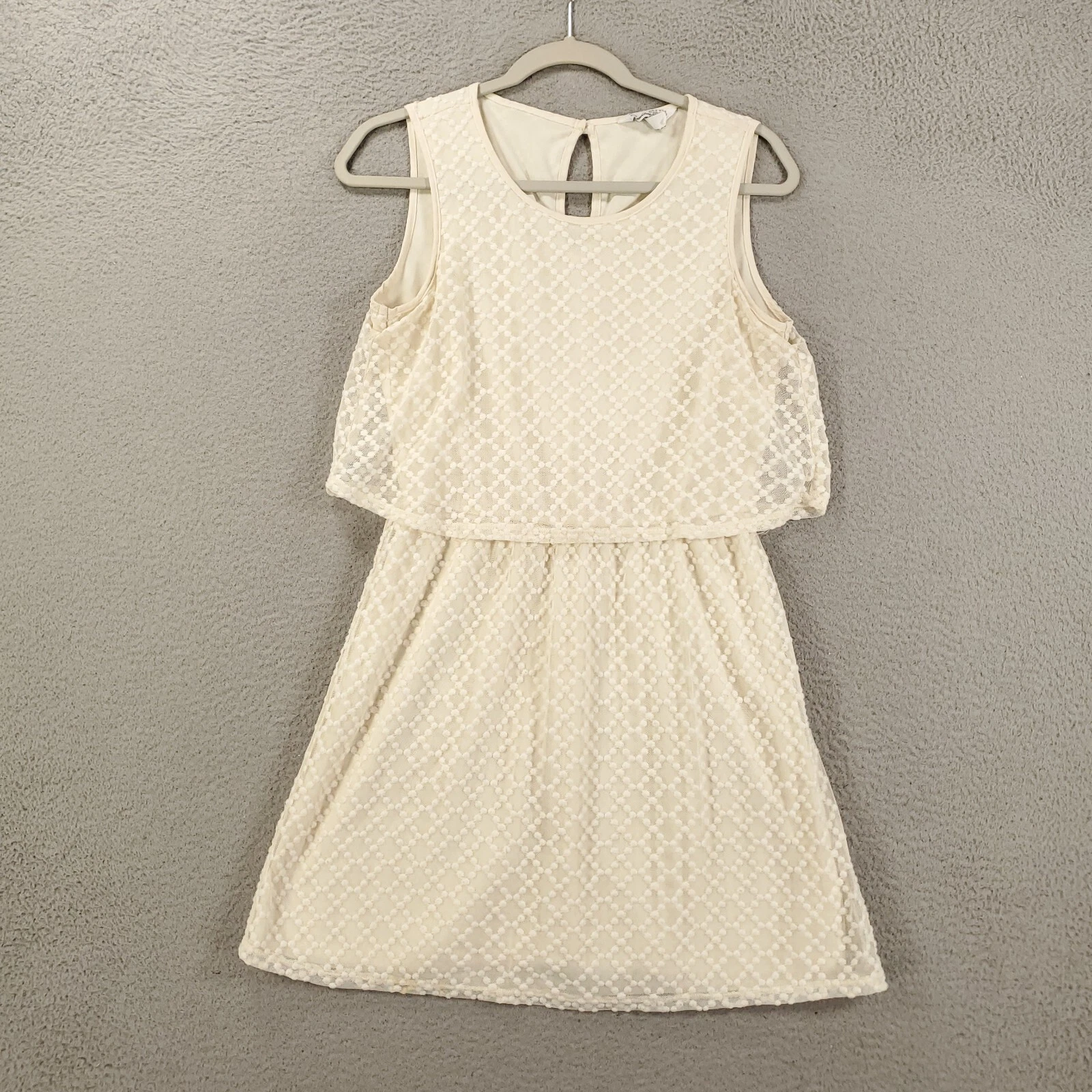 OFF WHITE Vestito donna taglia grande bianco sporco babydoll trasparente testurizzato panna mini pullover