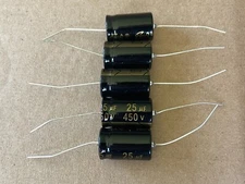5 New Supertech 25 uf 450v Axial Capacitors Guitar Tube Amp & Radio Caps (Qty)