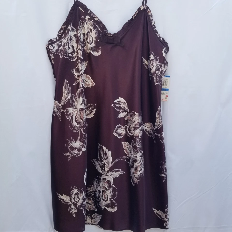 Camisón Morgan Taylor Intimates Bata Chemise XL Elegante Marrón Floral Satinado Foto 2 de 4