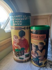 Lot of 2 Vintage Old LINCOLN LOG Wood Building Block Canaster Sets Playskool