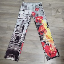 Vintage Y2k Paris France Eiffel Tower Champs Elysee Postcard Print Pants Size M