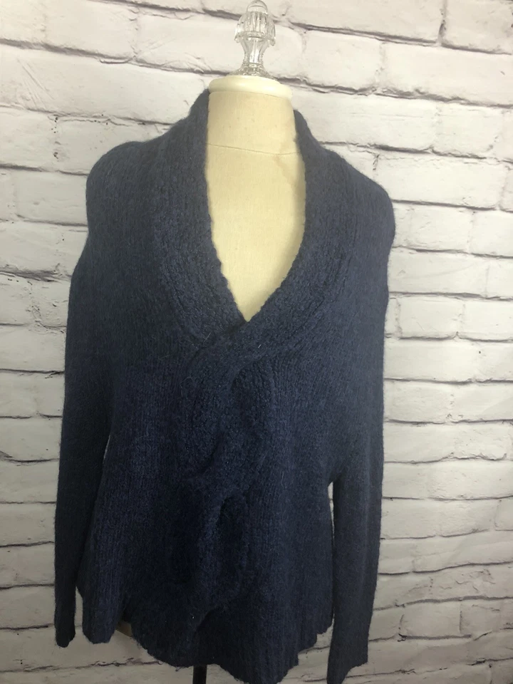 Theory Womens Size S/P Blue Chunky Knit Sweater Wool Blend Twist Front