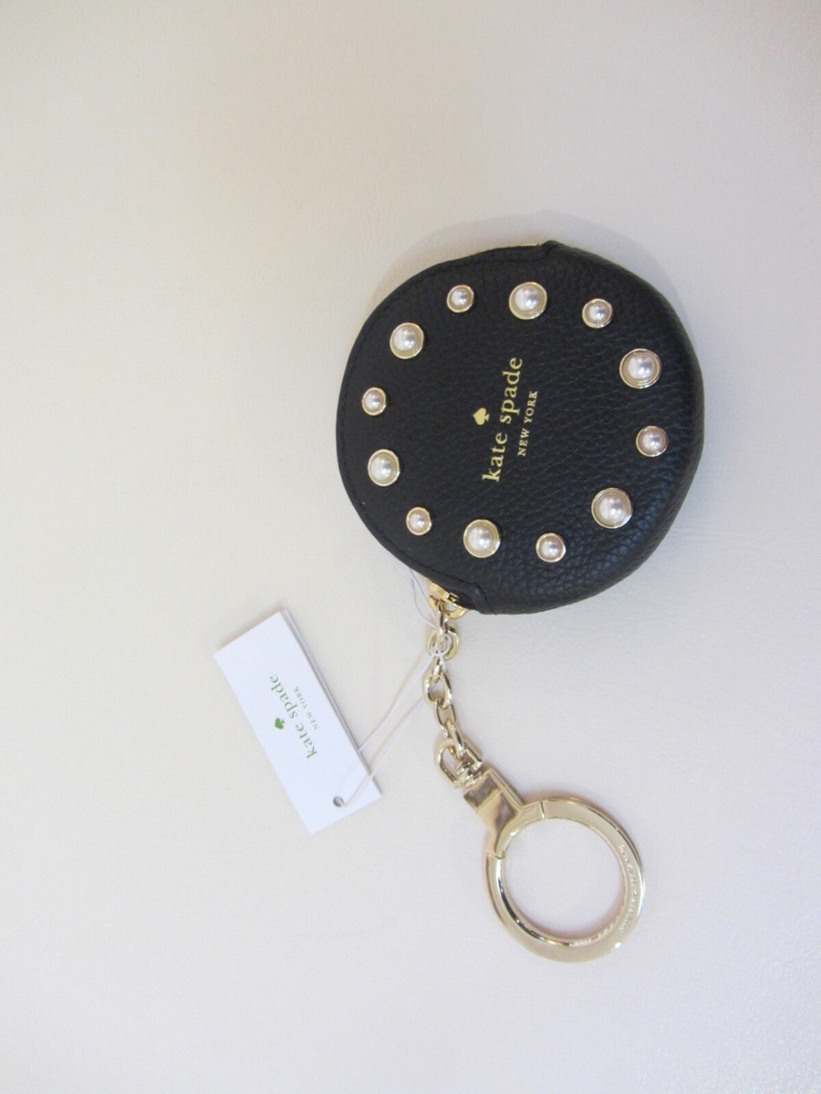 Kate Spade Leather Circle Coin Purse/Keychain with Pearls