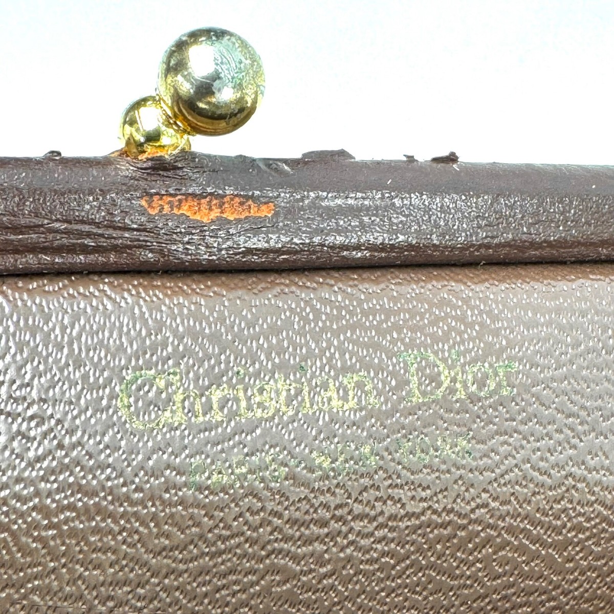 DIOR Trotter Clasp Coin Case Wallet Purce Canvas Leather Brown