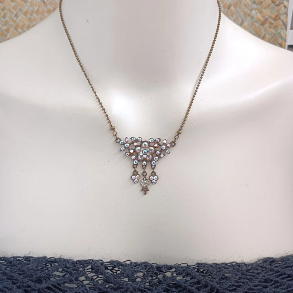 Collar Michal Negrin AB Cristal Floral Babero Shabby Chic Vintage Blanco Romance Foto 2 de 4