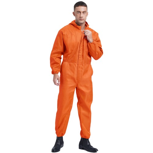 Mens Coverall Flame Jumpsuit Resistant Hooded Mechanic Dungarees Halloween Work - Picture 5 of 50
