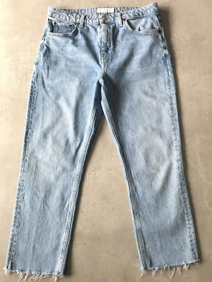 Topshop Jeans Damen gerader roher Saum zugeschnitten leicht gewaschen W32 L 30