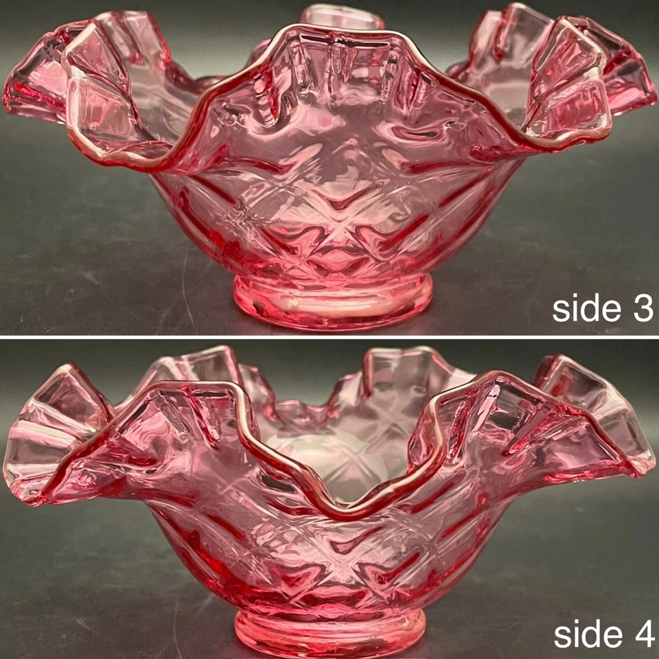 Edredón de arándano de vidrio artístico Fenton óptico con volantes compota/plato de caramelo EE. UU. 7" diámetro 3" t Foto 4 de 4