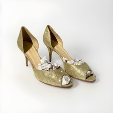Kate Spade Gold Glitter Peep Toe D'Orsay Heels Size US 9 B Made in Italy