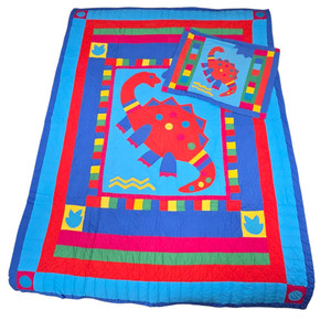 Vintage Dinosaur Color Block Twin Quilt & Sham Britannica Home Fashions | READ