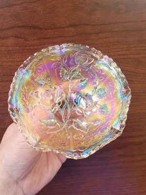 Super ELECTRIC Pastel Imperial Carnival Glass Lustre Rose Pattern Sauce Bowl