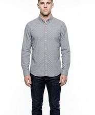 Denim Flower Shirt Mens Small Blue Stripes And Dots Paisley Flip Long Sleeves
