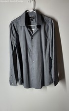 Express 1MX Mens Blue Check Collared Stretch Slim Fit Dress Shirt Size M 15-15.5