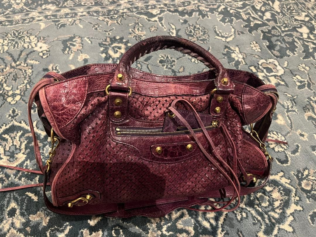 Balenciaga The City Handbag Shoulder Bag 2way Purple Leather Auth 115748