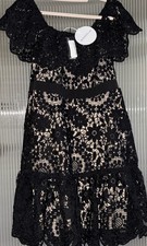 Boohoo lace frill detail mini dress  TALL Size 16 Black NWT