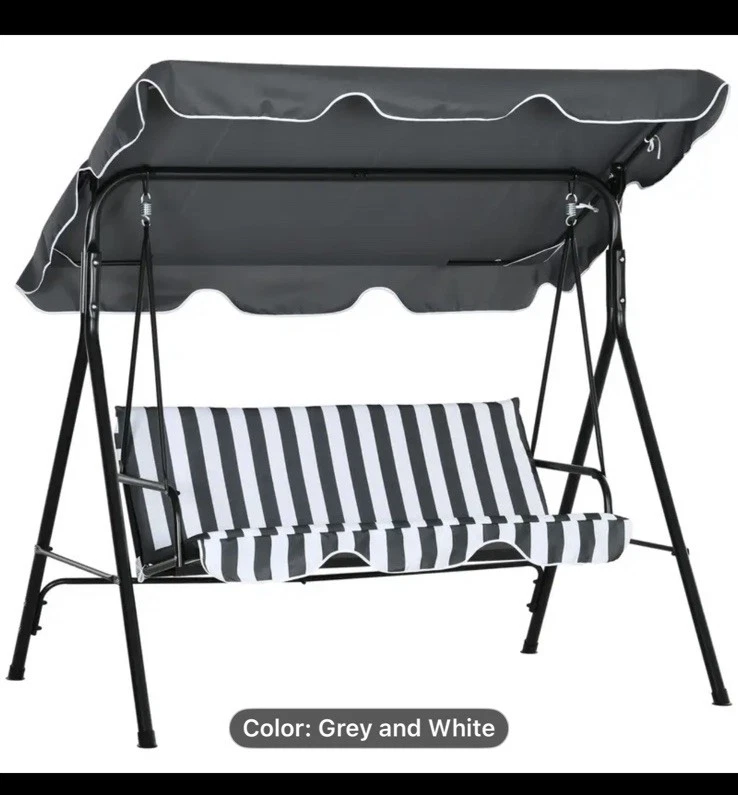 Silla Columpio Jardín 3 Plazas con Toldo Ajustable y Cojines Marco Metal Foto 3 de 4