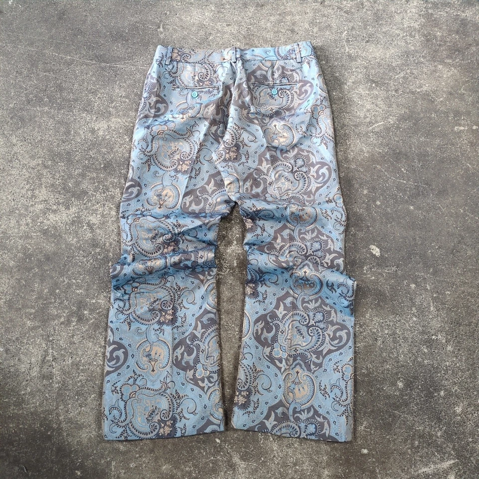 Express Flare Pants Womens 6 Green Iridescent Paisley Motif Editor Shimmer - Image 3 of 4