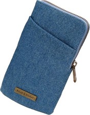 Double Eyeglass Case  Semi Soft Faux Leather Zipper Glasses Pouch - Chic Denim