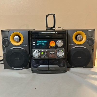 Philips FW-C550 Mini Hi-Fi System 3-CD Changer Dual Tape Deck Max Bass Speakers