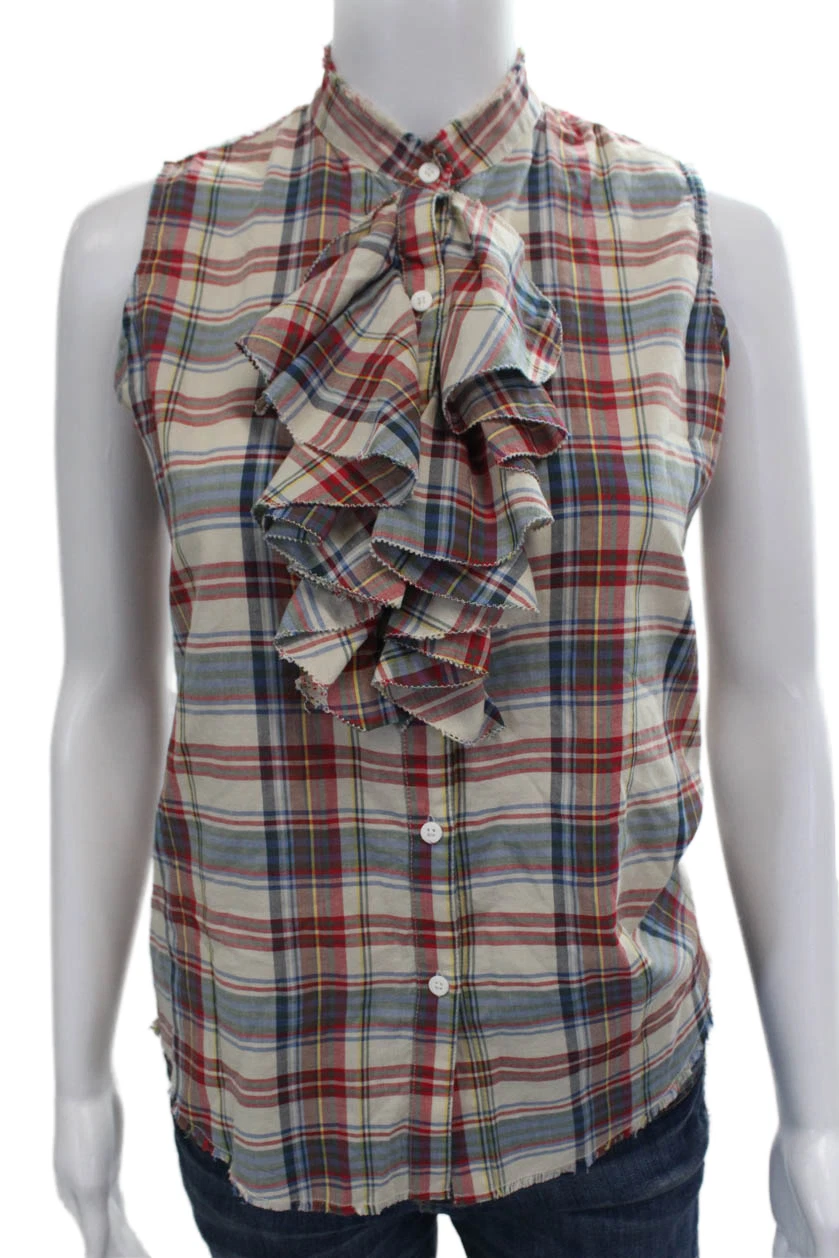 NSF Womens Sleeveless Plaid Cotton Collared Button Multicolor Blouse Size S
Opens in a new window or