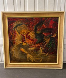 1960s Vladimir Tretchikoff 'Fighting Cocks' Original Vintage Print in Frame