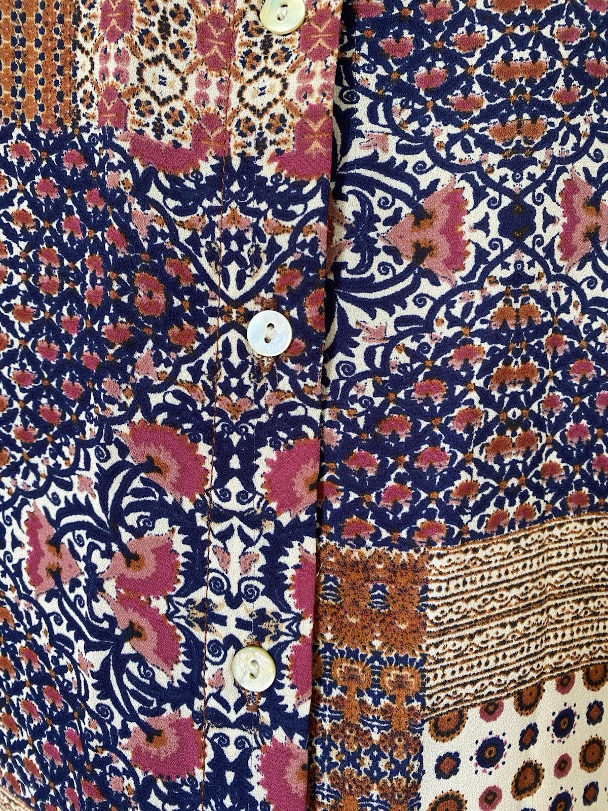 Rose + Olive Sleeveless Patchwork Button Up Top P… - image 4