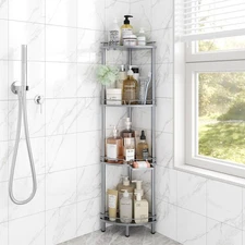 Corner Shower Caddy Standing, 4 Tier Rustproof Metal Shower Organizer with So...
