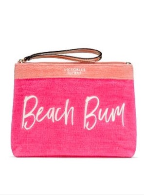 Victoria's Secret Beach Bum Hot Pink Bikini Makeup Bag Zipper Closure New