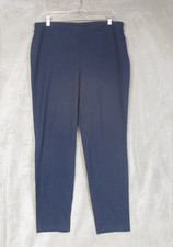 Eileen Fisher Pants Womens L Navy Blue Washable Crepe Pull On Stretch Ankle Crop